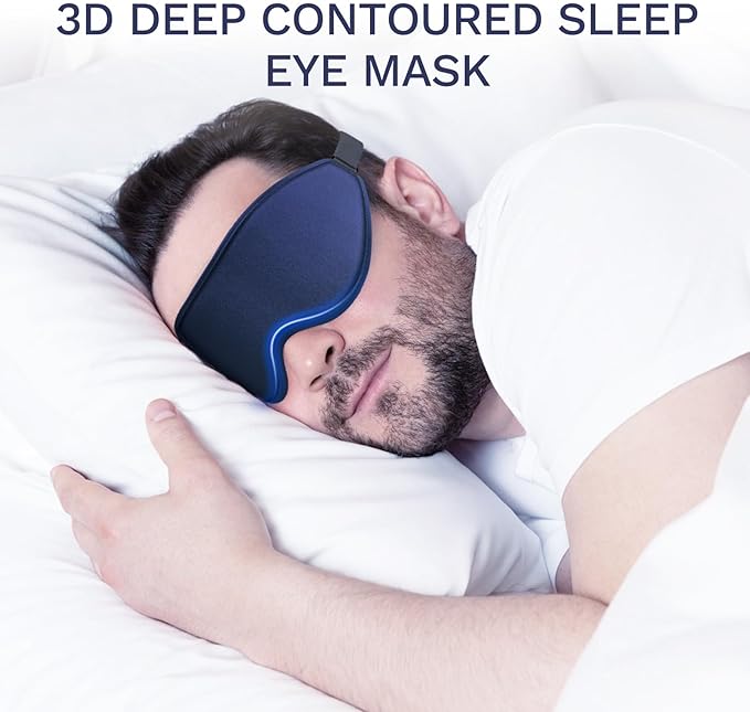 99% Fully Block Out Light Eye Sleep Mask, 3D Deep Contoured Eyes Cover Zero Pressure, Long Lash Extension Eyes Mask with Adjustable Straps for Sleeping Travel Home Nap Rest Women Men (Dark Blue)