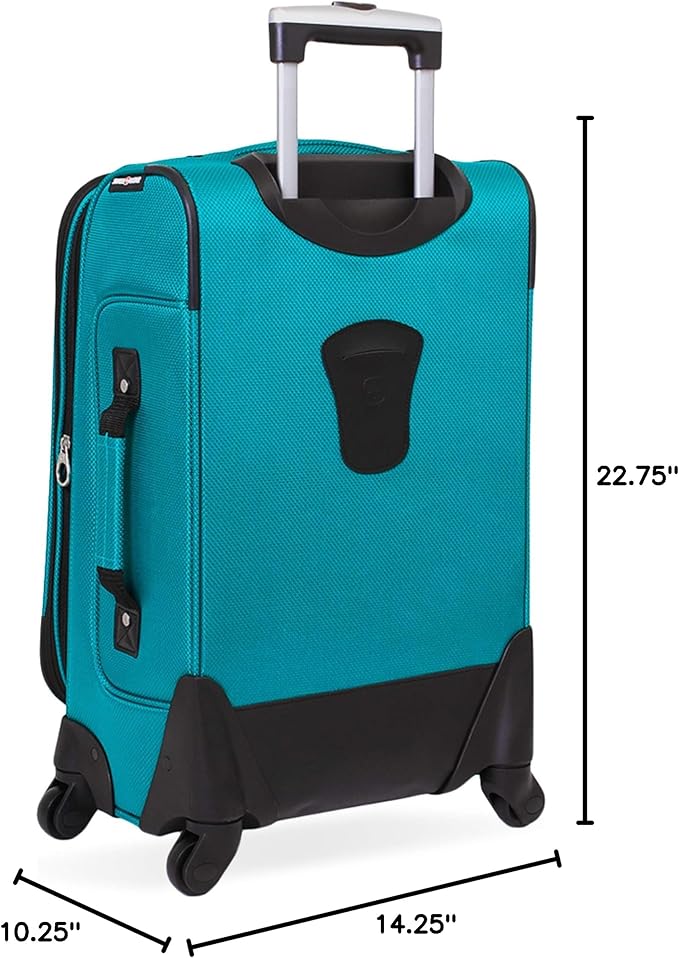 SWISSGEAR Sion Softside Expandable Spinner Luggage Durable Lightweight Travel Suitcase, Teal, Carry-On 21-Inch