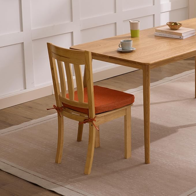 Chair Cushions for Dining Chairs, 2" Thick Seat Cushions for Kitchen Chairs, D-Shaped Chair Pads with Washable Cover, Ties and Non Slip Backing, 17'' x 16'', Set of 2, Orange