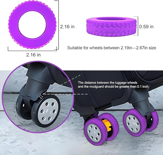 (8 Pack) Silicone Luggage Wheel Covers for 8-Spinner Wheel Suitcases, Mute & Shock Absorption Protector, Wear-Resistant & Noise-Reducing, Perfect for Travel (Purple)