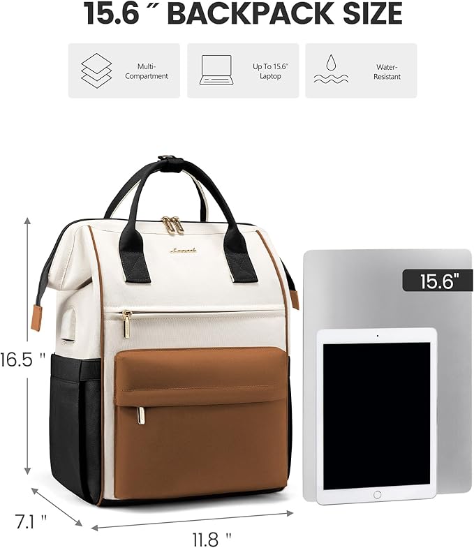 LOVEVOOK Laptop Backpack for Women 15.6 Inch, Travel Backpack with USB Charging Port Large Capacity Laptop Bag, Waterproof Bag for Business College Airline Approved Work Backpack(Brown White)