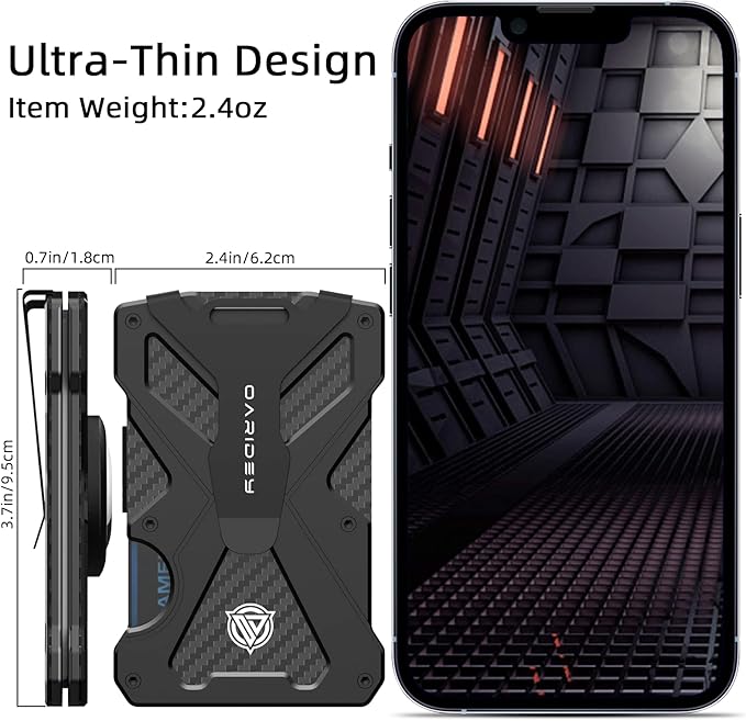 Oaridey AirTag Wallet (No AirTag) with Money Clip, Slim Wallet with AirTag Holder, Minimalist Wallet for Men, Carbon Fiber Wallet, RFID Blocking, Holds 15 Cards, Ultra-Thin Tactical Wallet- Black