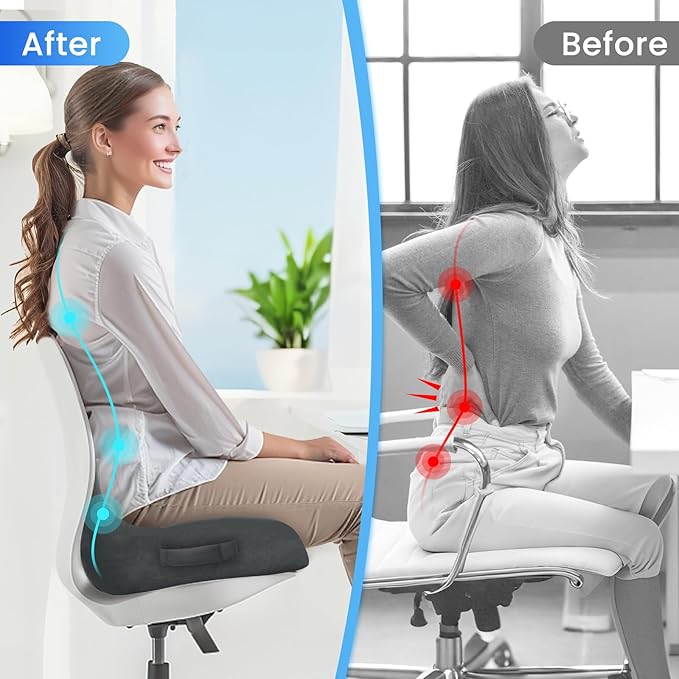 Seat Cushion, Memory Foam Office Chair Seat Cushion for Office Chairs/Car/Long Trip/Desk Chair/Gaming, X-Large Size for Sciatica & Hip & Tailbone Pain Relief, Sciatica Support (Gray)