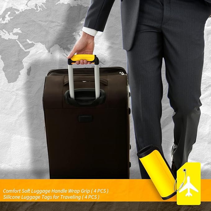 Sanwuta 8 Pcs Luggage Handle Wrap Tags Neoprene Suitcases Handle Wraps Silicone Luggage Identifiers Travel(Yellow)