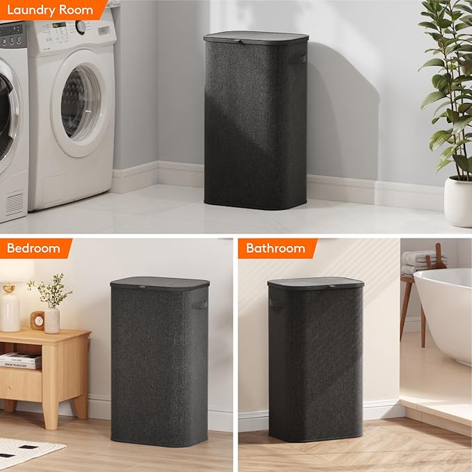 Lifewit 105L Large Laundry Basket with Lid, Laundry Hamper with Plastic Handles and Removable Bag, Foldable Tall Dirty Clothes Hampers for Laundry for Laundry Room, Bedroom, Bathroom, Dorm, Dark Gray