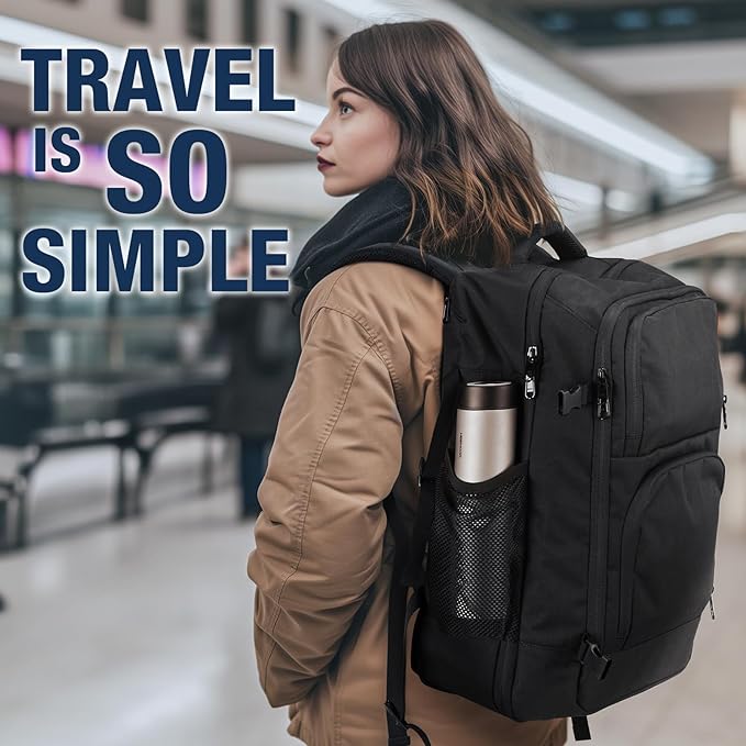 Dinictis Travel Backpack Carry on Flight Approved, Backpack Suitcase for Travel, Personal Item Travel Bag fits 17 inch Laptop-Black