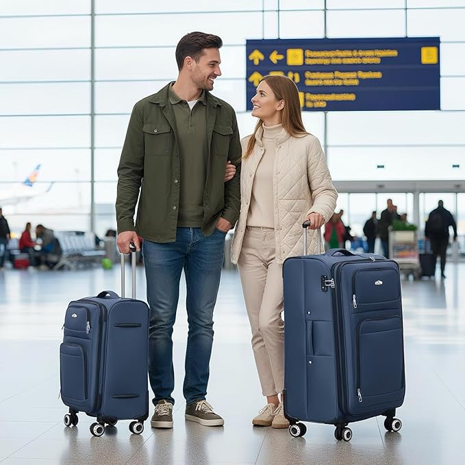 Softside Luggage Sets 2 Piece,Expandable15% Lightweight Durable Suitcase Sets Double Spinner Wheels & w/Combination LOCK(Blue,20in/30in)