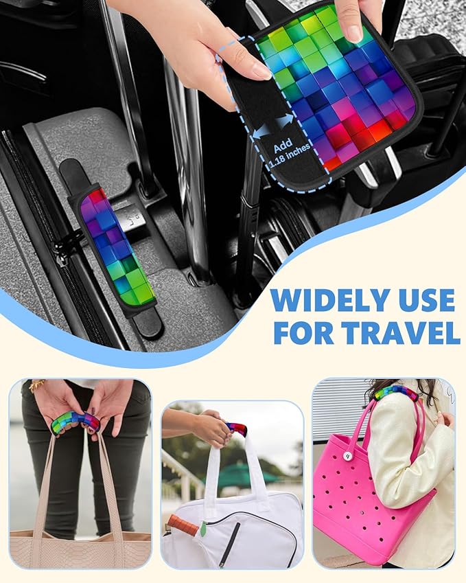 Slohif Luggage Handle Wrap 3Pcs Suitcase Identifier - Bag Strap Cover For Bogg Travel Accessories Easy Identification Bright Marker Sleeve Grips Comfort Neoprene Concealed Tag For Airport Color Block