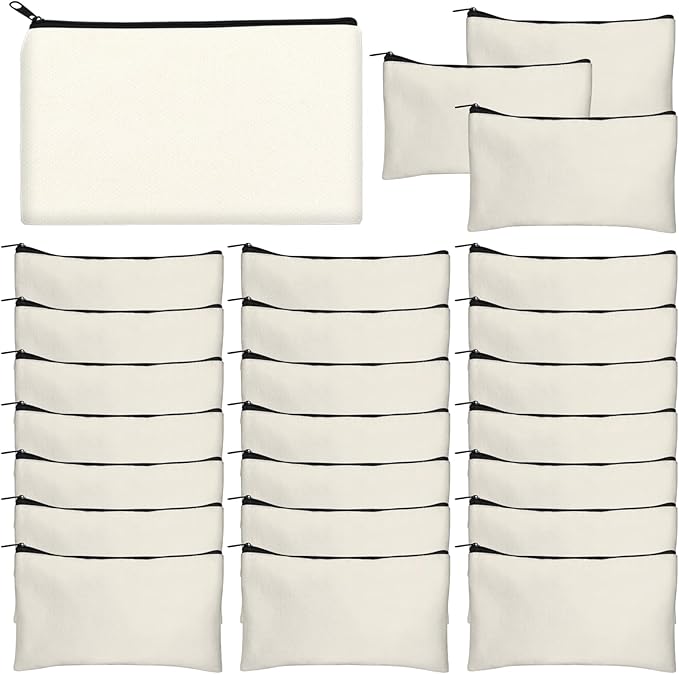 Legigo Blank Canvas Bag Zipper Pouch Makeup Bags Bulk - Multi-Purpose Canvas Pencil Pouch with Sturdy Zipper, Cosmetic Bag Travel Toiletry Bag for DIY Craft Projects, Storage (8.3 x 5 inches)