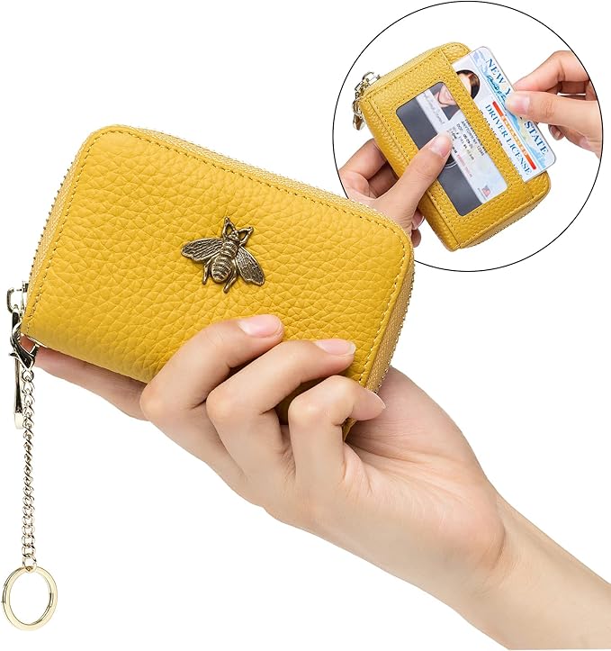 imeetu RFID Credit Card Holder, Small Leather Zipper Card Case Wallet for Women