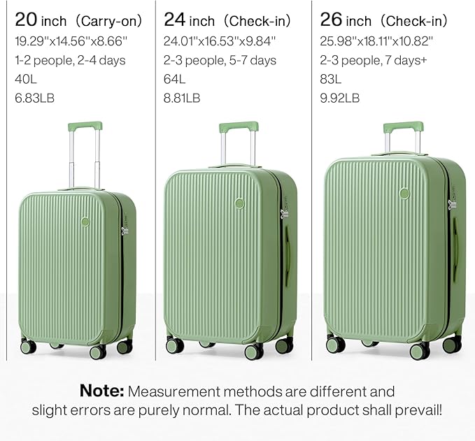 mixi 20 Inch Carry On Luggage PC Hardside Suitcases with Wheels & TSA for Travel Woman Men, Avocado Green