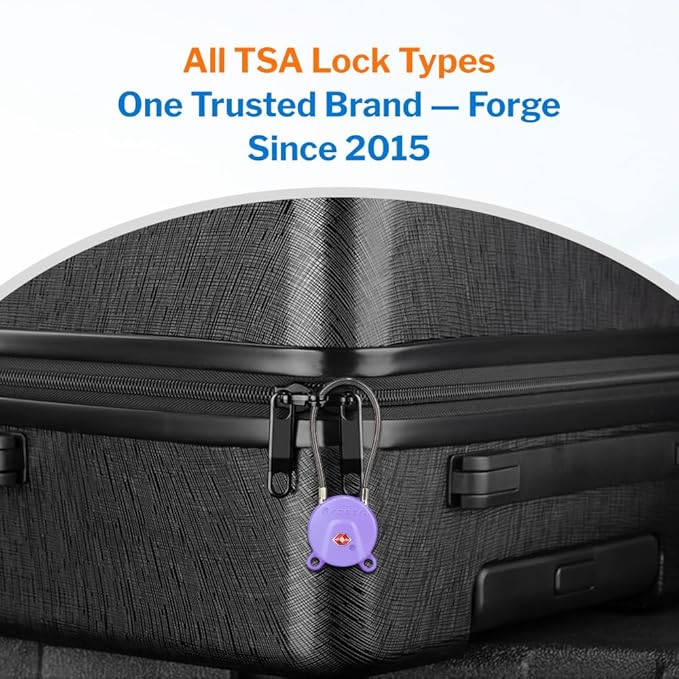 Forge TSA Approved Luggage Locks Ultra-Secure Dimple Key Locks, Cable Lock, for Travel with Zinc Alloy Body- 2 Purple Locks