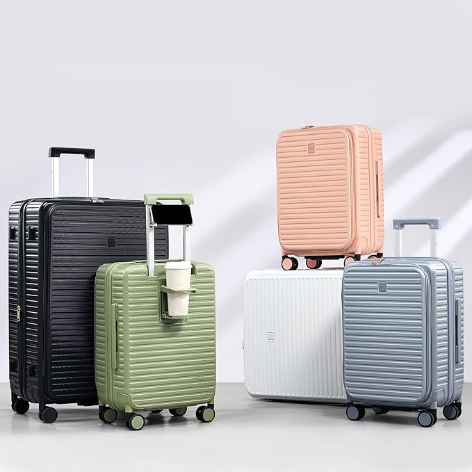 HanTrip Hard Shell Suitcases 28 Inch Large Checked Luggage with Spinner Wheels Cup Holder, Expandable Check in Luggage Lightweight Top Opening Luggage Big Rolling Suitcase with Lock, Pink