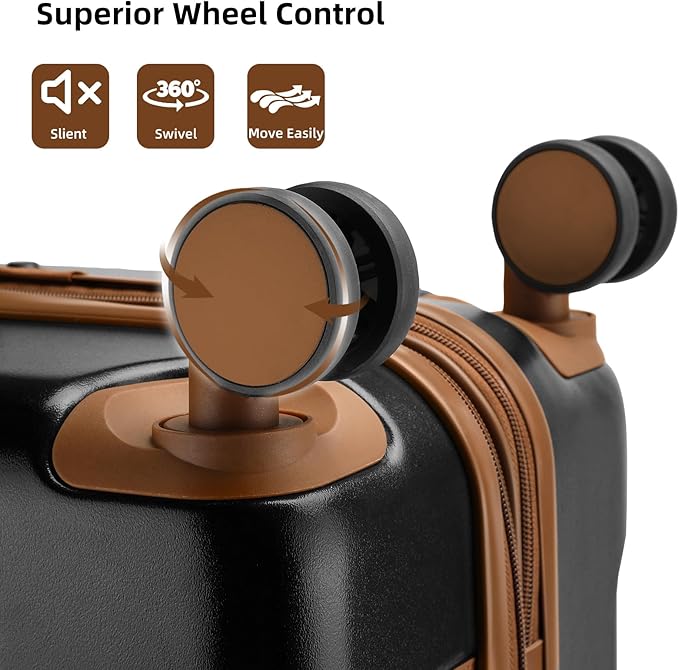 LARVENDER Carry On Luggage 22x14x9 Airline Approved with Spinner Wheels, Expandable 20 Inch Luggage with TSA Lock, Hard Shell Carry On Suitcases for Women Men, Black