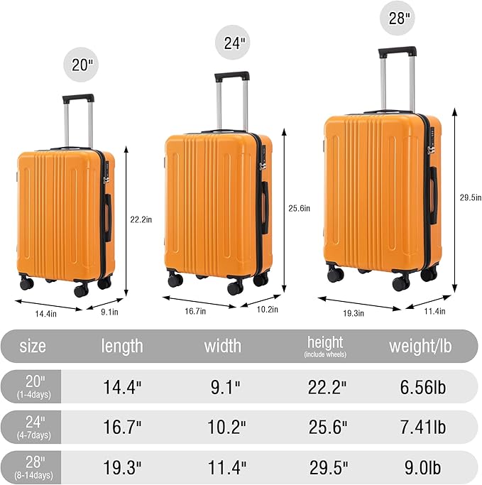 Merax 3 pcs/set in ABS Spinner Wheel Luggage Set, Carry on Suitcase