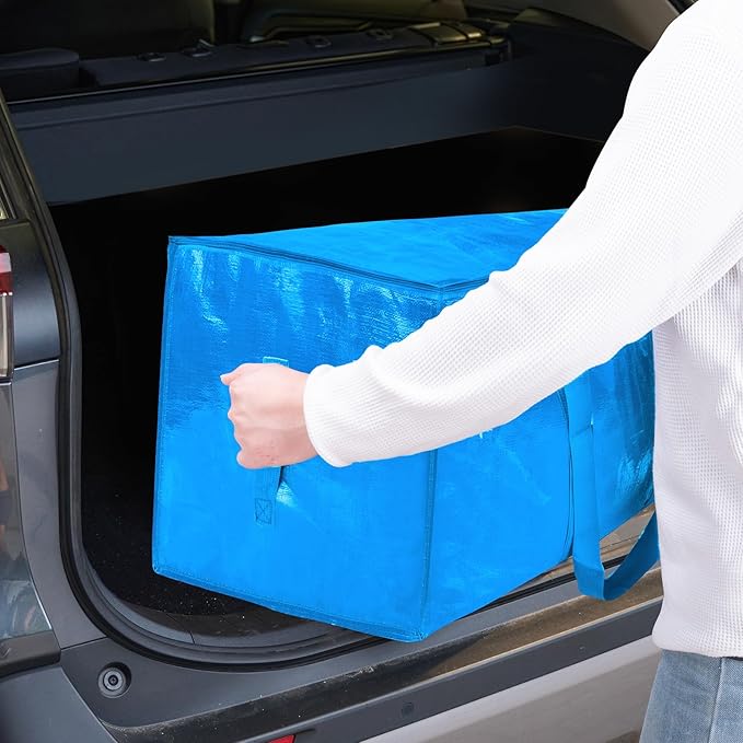 TICONN 2 Pack Extra Large Moving Bags Heavy Duty with Zippers & Carrying Handles, Durable Storage Bags Moving Boxes for Closet Organizers and Storage (2 Pack, Sky Blue)