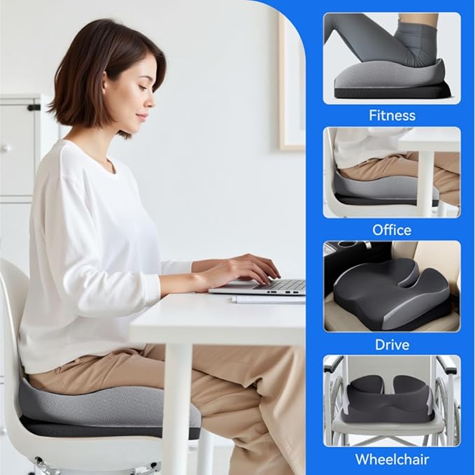 Seat Cushions for Office Chairs Wheelchair Cushion for Long Sitting Back Pain,Memory Foam Seat Car Computer Desk Chair Cushion,Coccyx Cushion for Tailbone Pain Relief Cushion Office Chair Black Blue