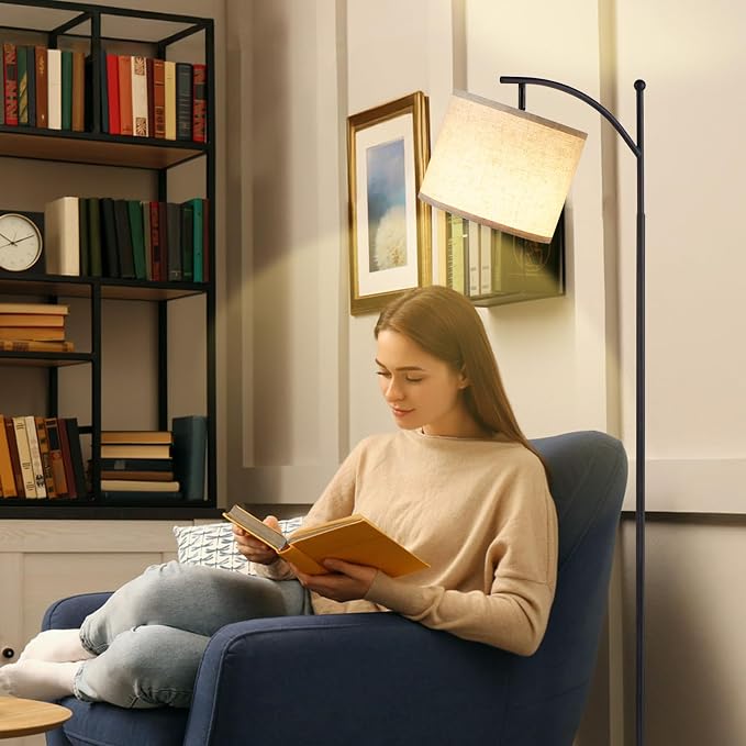 Floor Lamps with Smart Light Bulb, RGB + Color Temperatures Bright Dimmable Smart Floor lamp(White Shade & Black Pole)