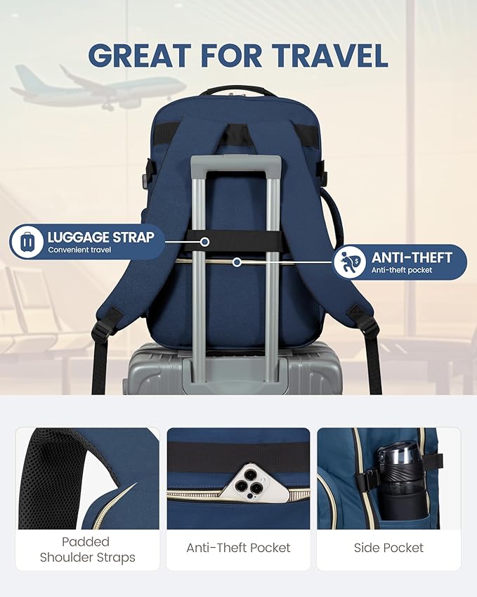 LOVEVOOK Travel Backpack for Women & Men 40L,Airline Approved Carry On Backpack Travel Essentials,TSA Carry on Luggage,Waterproof Personal Item Travel Bag,Suitcase with 3 Packing Cube,Blue green-Black