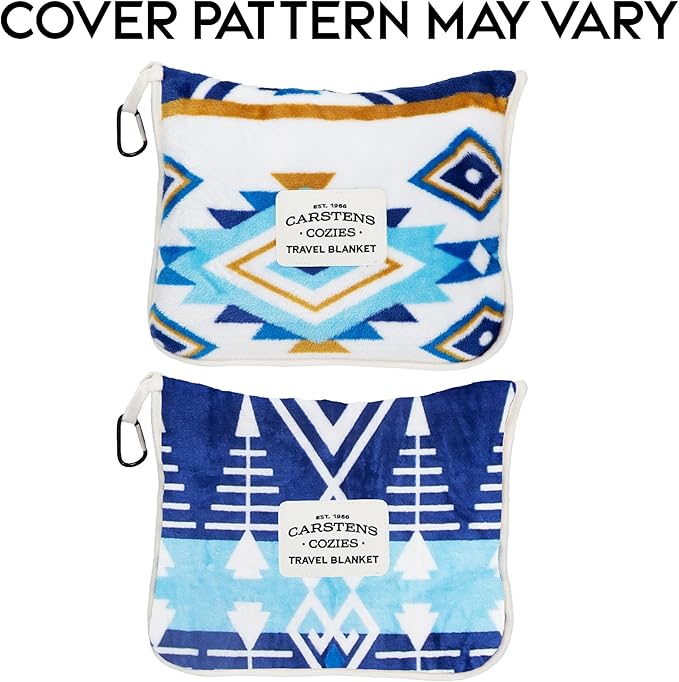 CARSTENS, INC. Travel Blanket, Premium Compact 2-in-1 Airplane Blanket/Pillow, Open Sky Blue Aztec