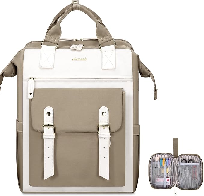 LOVEVOOK Laptop Backpack, Travel Bag with 17.3 inch Laptop Compartment, Water Resistant Teacher Nurse Doctor Work Bag, Anti-theft Daypack, Khaki Beige