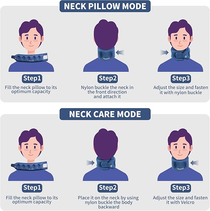 Inflatable Neck Pillow, Travel Pillow for Airplane, Traveling, Office, and Car, Chin Support Neck Relief - Airplane Travel Essentials(Blue