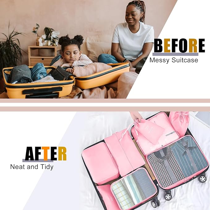 8 Set Packing Cubes for Suitcase, Packing Cubes for Carry on Suitcases, Luggage Organizer for Travel Essentials, Large Mesh Luggage Bag for Suitcases