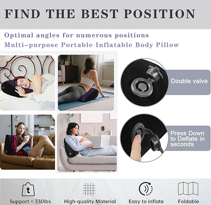 Portable Inflatable Wedge Pillow 2 Pack, Body Positioner for Sleep Support, Adjustable Travel Pillow - Lightweight Bed/Leg Support Pillow, Fast Inflation,for Home Outdoor Travel Blue