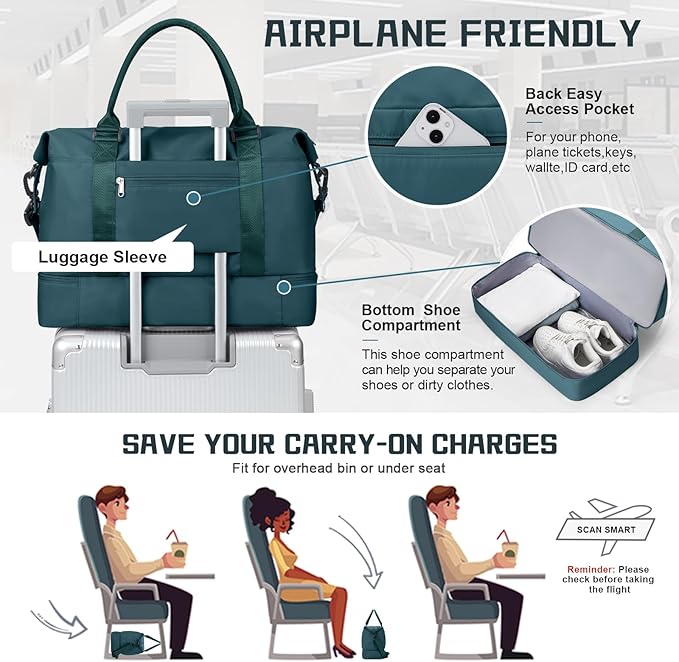 Travel Duffel Bag with Shoes Compartment, Overnight Weekender Bags for Women, Carry on Personal Item Travel Set