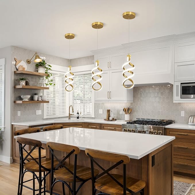 Modern LED Pendant Light Fixture, 15W Spiral Led Chandelier Hanging Lamp, 4500K Pendant Lights Kitchen Island, Adjustable Height Pendant Light for Dining Room Bedroom Kitchen Island Cafe(2 pack)