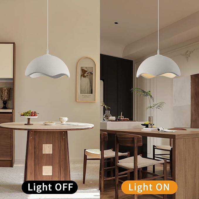 JAYMP 15.7" Modern Pendant Light for Dining Room Kitchen Island Light Hanging Lamp E26 Base Japanese Wabi-Sabi Style Bird Nest Shape Lighting Fixture, 1 Pack (Matte White,D Shape, 40cm/15.7inch)