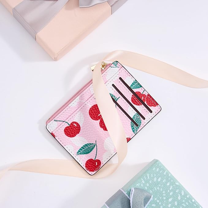 Tipmile Credit Card Holder for Women Slim Minimalist Front Pocket RFID Blocking Wallet Small Compact Card Case with ID Window, Cherry Berry