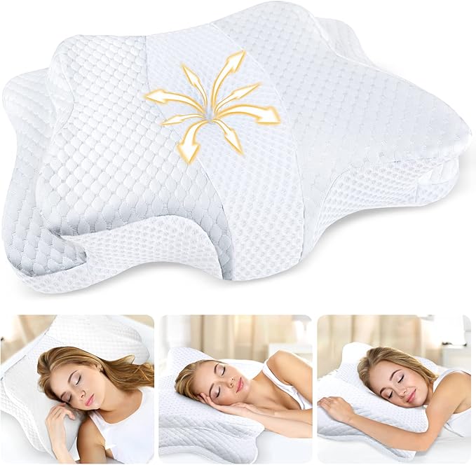 Memory Foam Pillows, Cervical Pillow for Neck and Shoulder Pain Relief, Ergonomic Contour Bed Pillow, Soft for Side Sleep Stomach Sleeping and Back Sleeper-Queen Size&White