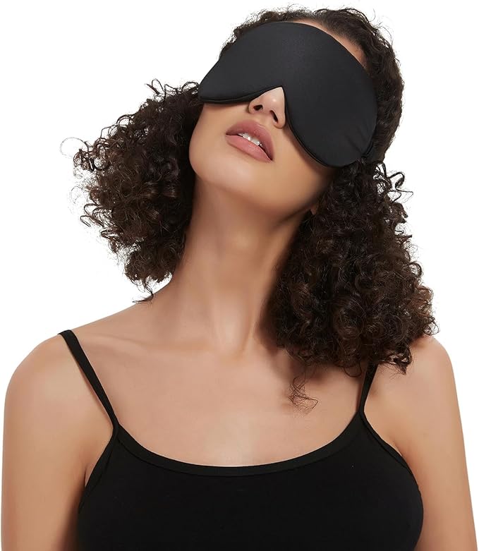 ALASKA BEAR Sleep Mask with Silk-Covered Adjustable Strap for Hair Care, Silk Eye Mask Comfortable Scrunchy Band Over Ears (Built-in Contour Insert, Luxury 22 Momme)