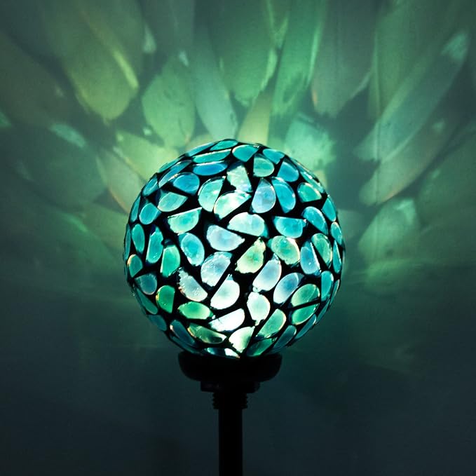 VCUTEKA Decorative Solar Garden Lights, 3.5" Mosaic Globe Outdoor Stake | Mosaic Glass Globe Design, Solar LED Light, Waterproof Design, Auto On/Off and Metal Stake Design for Lawn and Patio