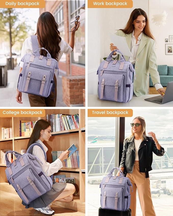 LOVEVOOK Laptop Backpack Purse for Women, Cute College School Backpack Bookbag For Teenager Girls, Teacher Nurse Bags Work Travel Backpack, Business Computer Laptop Bag Daypack, 15.6 Inch, Purple