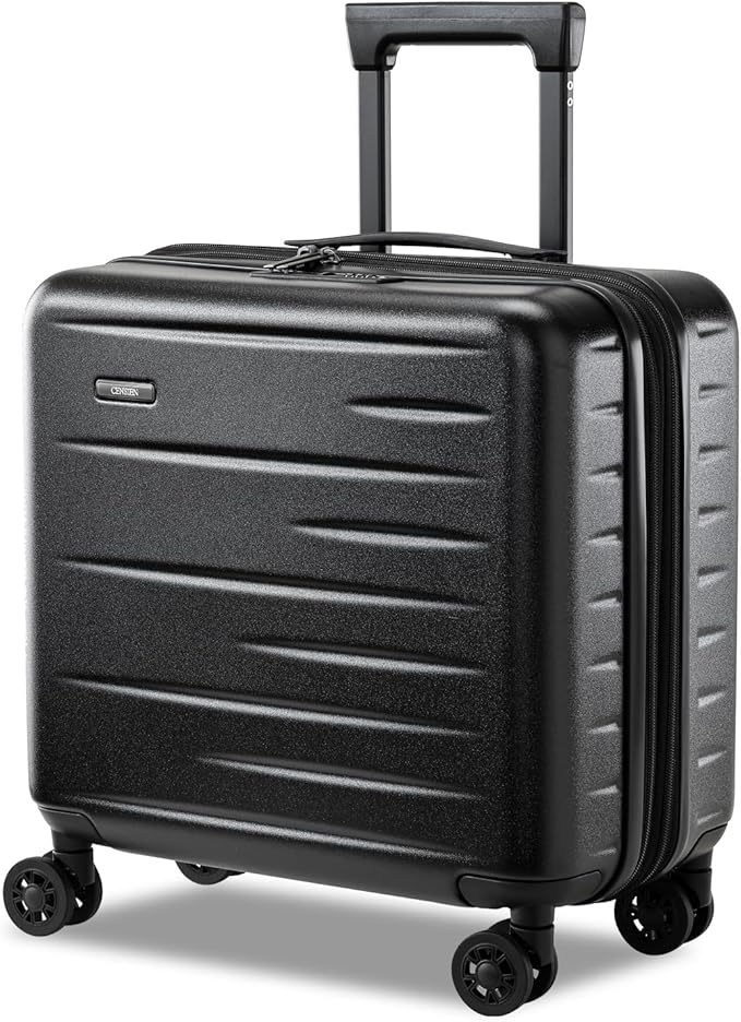 16 Inch Carry On Luggage Airline Approved, Expandable Lightweight ABS+PC Hard Shell Suitcases with 360° Spinner Wheels, TSA Lock, YKK Zippers (Black)