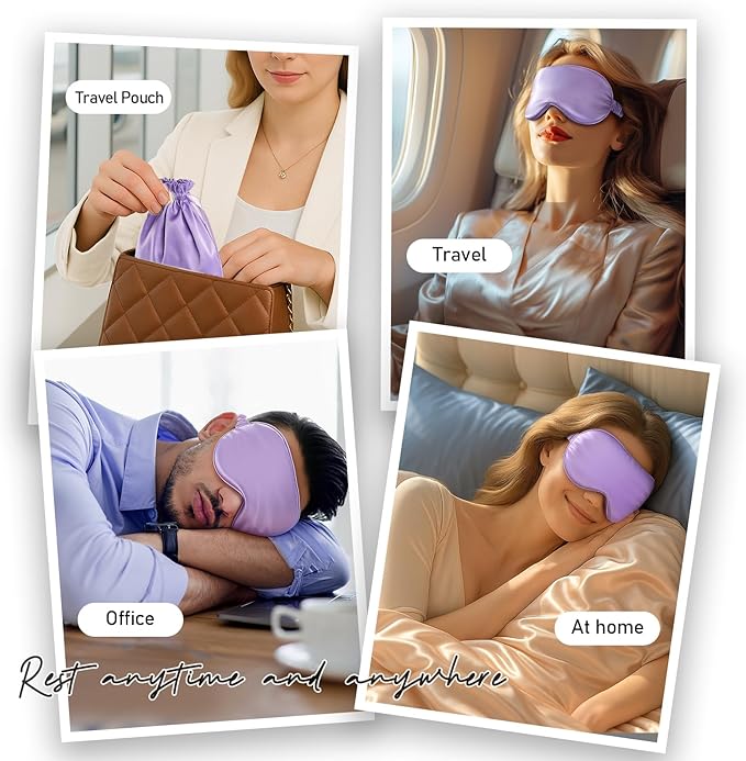 Umisleep Sleep Mask in Certified Mulberry Silk, 22 Momme 6A Soft Eye Masks for Sleep, Adjustable Sleep Masks for Women Men, Light Blocking Sleeping Mask, Silk Eye Mask for Sleeping, Blindfold, Purple