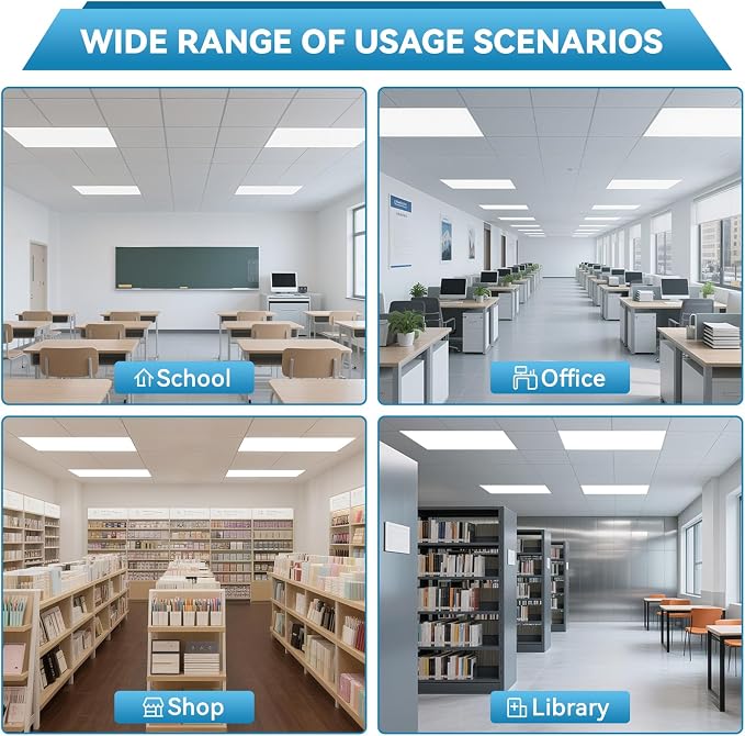 2x4 LED Flat Panel Light Drop Ceiling Office Fixture, 5 CCT 3000K-6500K Adjustable & 5 Wattage Selectable,0-10V Dimmable, 2X4 LED Flush Mount Ceiling Light, ETL Listed 16Pack