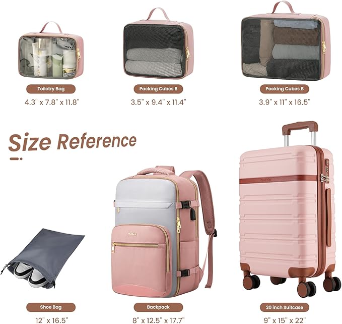 YAMTION Luggage Sets 6 Piece,Hardside 20In Suitcase with Spinner Wheels,TSA Lock,Carry On Suitcase Travel Essentials for Personal Items,Pink