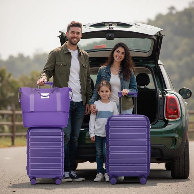 6 Piece Luggage Set Hard Shell - Grape Purple Expandable Suitcases with Spinner Wheels and Duffel Bags for Family Travel, Durable Carry On Luggage Sets with Lock for Women and Men