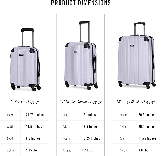 Kenneth Cole REACTION Out of Bounds Lightweight Hardshell 4-Wheel Spinner Luggage, Lavender, 20-Inch Carry On