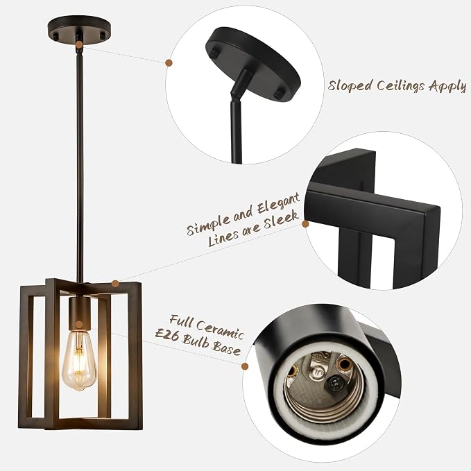 Klgxnrd Small Modern Farmhouse Black Pendant Lights Kitchen Island, Adjustable Hanging Metal Industrial Chandelier Ceiling Light Fixture for Hallway Entryway Bedroom Dining Room