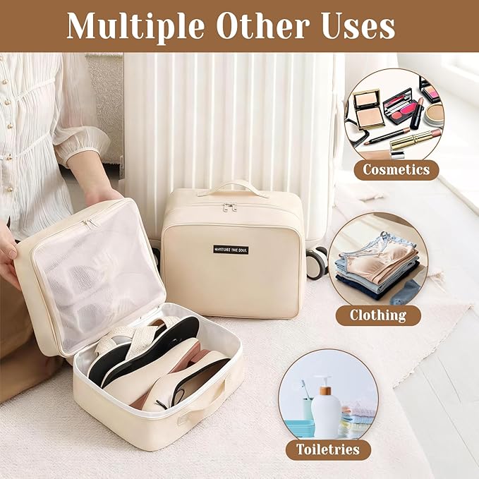 Shoe Bags for Travel, Travel Shoe Bag with Double Layer Storage - Fits 3-4 Pairs,Attaches to Luggage