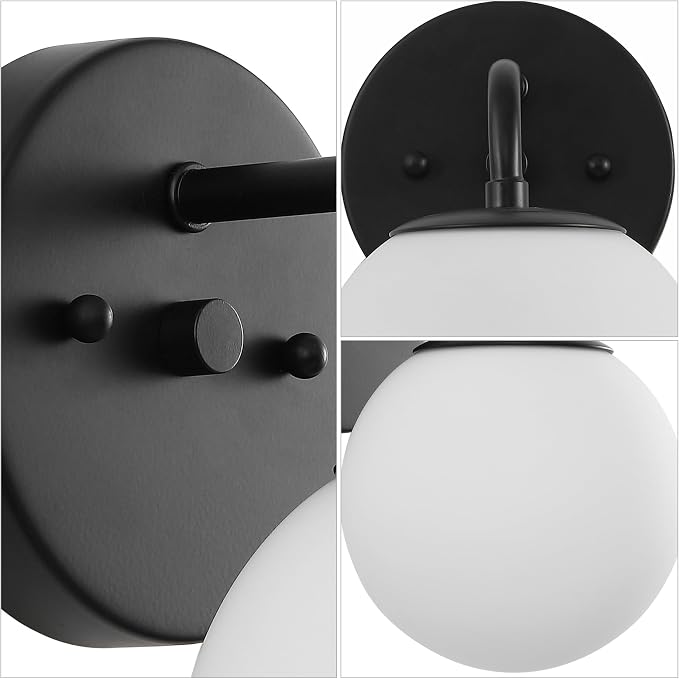 JONATHAN Y Louis Parisian Globe 5.75" Vanity 1-Light, Black | White Frosted Glass Shade, Midcentury Parisian Bistro Style, Metal Wall Lamp, Dimmable, Hardwired, LED Bulb Included