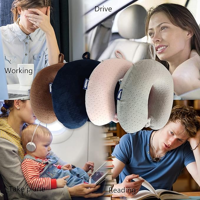 Neck Pillows for Sleeping Travel Pink Travel Pillow Comfortable U Shape Memory Foam Pillows Neck and Head Support Portable Travel Neck Pillow Suitable for Planes, Trains, Self-Driving Cars