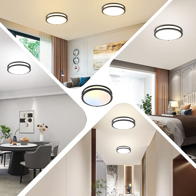 2-Pack 36W LED Ceiling Lights Black, 13inch Flush Mount Light Fixtures 3600LM 2700K/3000K/4000K/5000K/6500K Color Changing Ceiling Lights, Modern Dimmable Lighting for Kitchen Living Room Bedroom