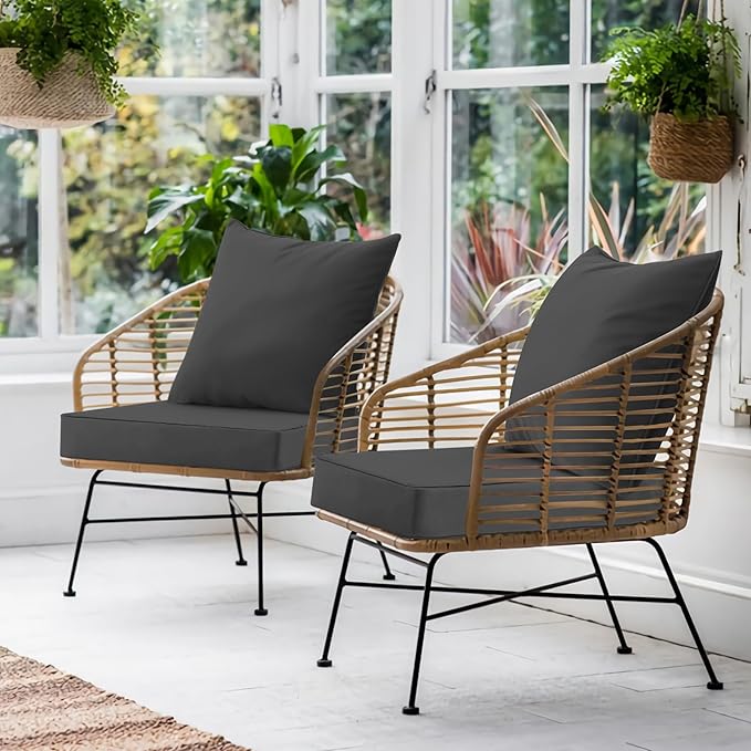 Favoyard Outdoor Seat Cushion Set 19 x 19 Inch Waterproof & Fade Resistant Patio Furniture Cushions with Removable Cover Deep Seat & Back Cushion with Tie Straps for Chair Sofa Couch