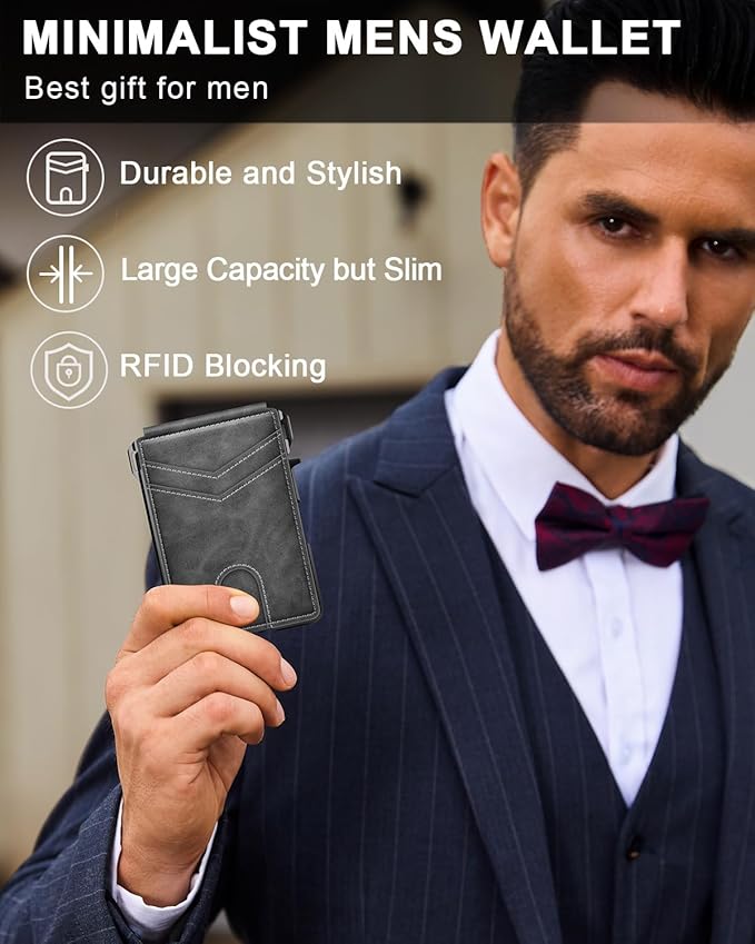 ZALVEX Wallet for Men, Mens Minimalist Wallet 9-13 Cards, Slim Compact Wallet with Money Clip & ID Window, RFID Blocking Smart Pop Up Card Wallet, Metal Aluminum Credit Card Holder Bifold Wallet