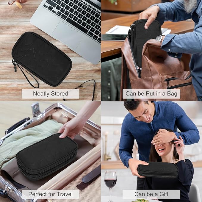 FYY Electronic Organizer, Travel Cable Organizer Bag Pouch Electronic Accessories Carry Case Portable Waterproof Double Layers All-in-One Storage Bag for Cable, Cord, Charger, Phone, Pattern Black (M)